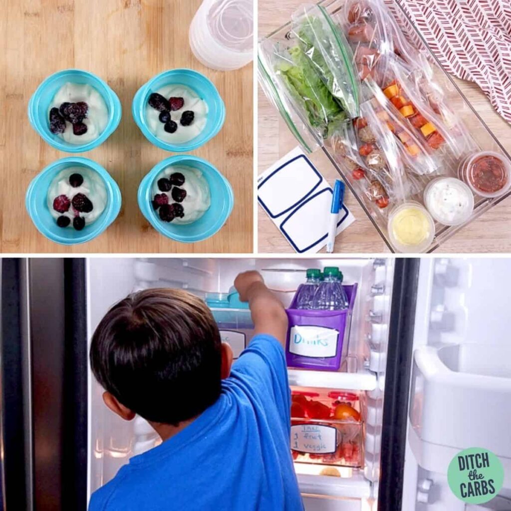 child reaching for food to make his lunch box